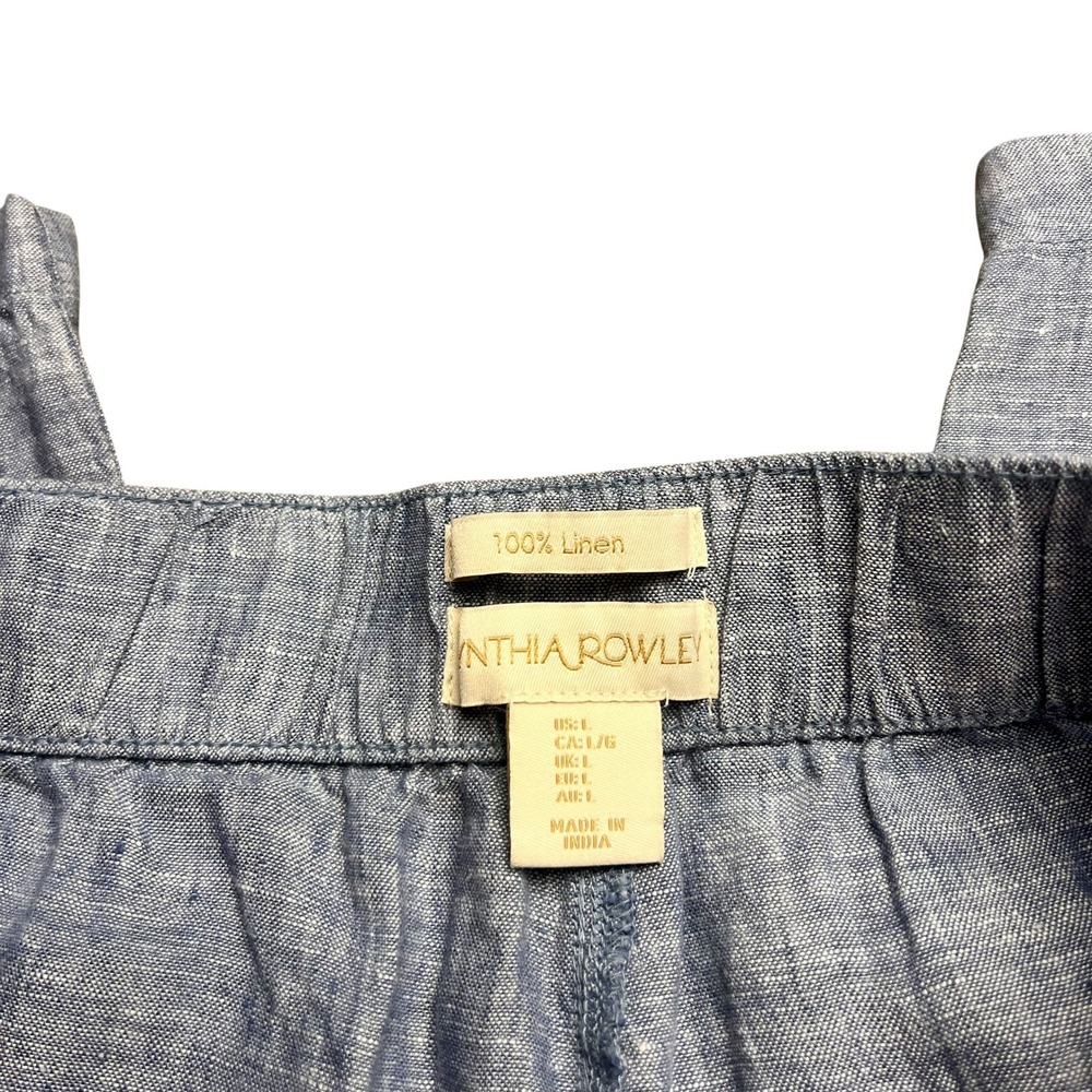 Cynthia Rowley Blue 100% Linen Wide Leg Cropped Pants Elastic Waist Womens L - Picture 3 of 8